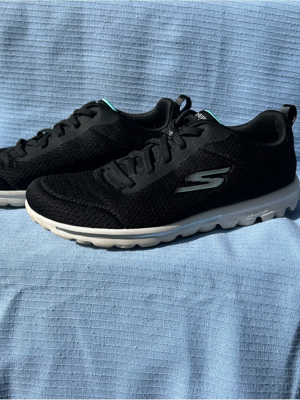 Skechers GO WALK Black Athletic Knit Sneakers with White Sole